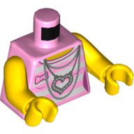 Torso Shirt with White and Bright Pink Stripes, Necklace, Heart Pendant with Back Print, Yellow Arms and Hands Bright Pink