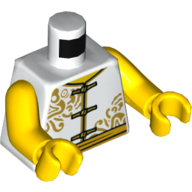 Torso Tunic with Gold Clasps and Sash Belt, with Ornate Gold Decorations Print, Yellow Arms and Hands Weiß
