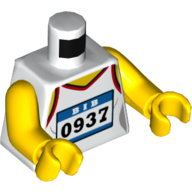 Torso Tank Top with Red Trim, Runner Badge '0937' Print, Yellow Arms and Hands Weiß