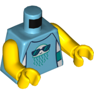 Torso Bathing Suit, Jelly Fish Wearing Sunglasses, Dark Blue Trim print, Yellow Arms and Hands Mittelazur