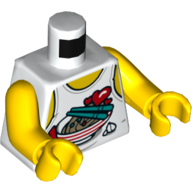 Torso Vest with Bowl of Noodles, Dark Turquoise Chopsticks, and Red Hearts Print, Yellow Arms and Hands White