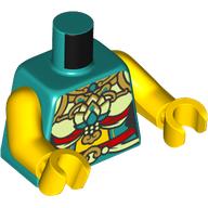 Torso, Gold/Red/Yellowish Green Chinese Decorations print, Yellow Arms and Hands NO. 6404 Dunkeltürkis