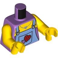 Torso, Medium Blue Overall, Lavender Shirt, Heart Patch print, Yellow Arms and Hands Medium Lavender