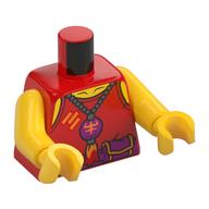 Torso, Silver Necklace, Magenta Charm, Belt, Bright Light Orange Asian Symbol on Back print, Yellow Arms and Hands Rot