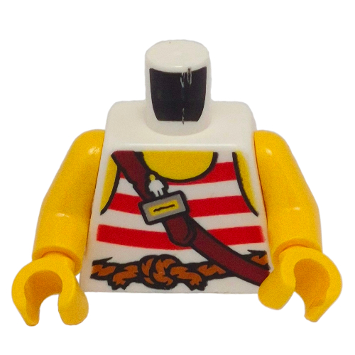 Torso, White/Red Striped Shirt, Reddish Brown Strap print, Yellow Arms and Hands White