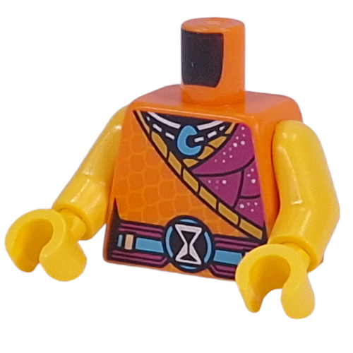 Torso, Orange/Magenta Robe, Necklace with Medium Azure Hanger, Belt with Hourglass Symbol print, Yellow Arms and Hands Orange