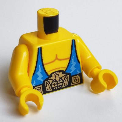 Torso Muscles with Blue Tank Top and Large Gold and Black Belt Print Print, Yellow Arms, Yellow Hands Gelb