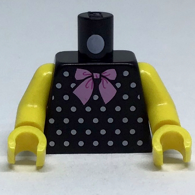 Torso with Bright Pink Bow Tie, White Polka Dots Print, Yellow Arms and Hands Black