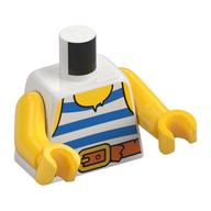 Torso Tank Top with Blue and White Stripes, Belt Print, Yellow Arms and Hands Weiß