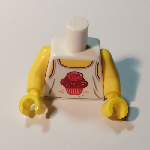 Torso Tank Top, Dark Red Cupcake with 'Stud' Print, Yellow Arms and Hands White