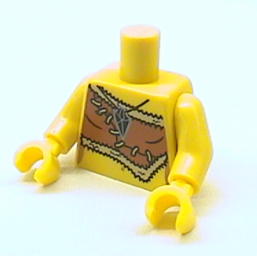 Torso Animal Fur, Dark Orange, Black and Silver Amulet Print, Yellow Arms and Hands Gelb