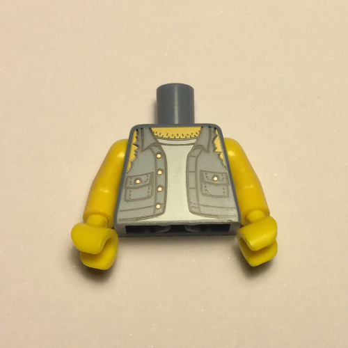 Torso Shirt with Ripped Off Sleeves, Buttons on Pockets Print, Yellow Arms and Hands Sandblau