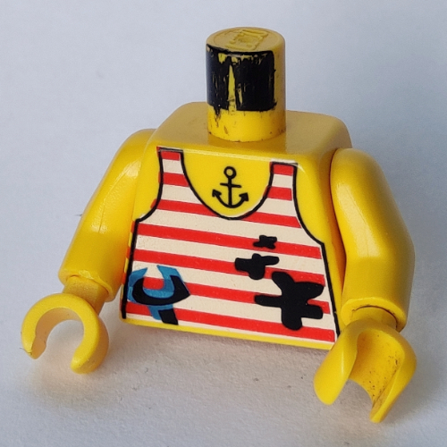 Torso Tank Top, Stains, Wrench, Anchor Tattoo Print, Yellow Arms and Hands Yellow