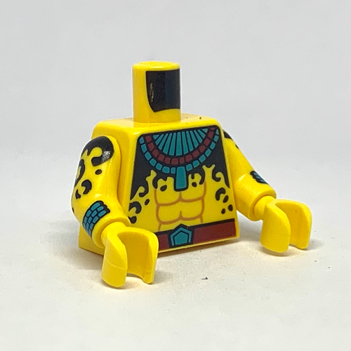 Torso Bare Chest with Large Dark Azure and Dark Red Necklace, and Dark Red Belt with Dark Azure Buckle Print, Yellow Arms and Hands with Cuffs and Black Spots Print Gelb
