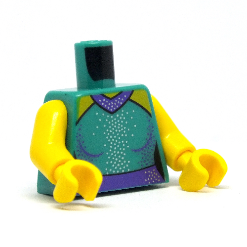 Torso Dress with Dark Purple Collar and Waist, and Silver and Dark Purple Glitter Print, Yellow Arms and Hands Dark Turquoise