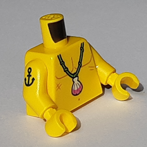 Torso Bare Chest with Shell Necklace Print, Yellow Arms and Hands Yellow
