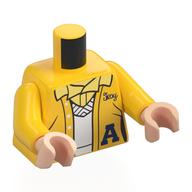 Torso Letterman Jacket, Dark Blue 'A', White Sweater, Bright Light Yellow Shirt print, Yellow Arms, Light Nougat Hands Gelb