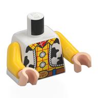 Torso Vest with Black Spots, Yellow Shirt with Red Stripes, Sheriff Badge, Belt, Pull String On Back Print, Yellow Arms, Light Nougat Hands Weiß