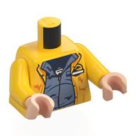 Torso, Rain Coat, Jurassic Park Logo on Back, Sand Blue Jacket, Dark Blue Shirt, ID Badge print, Yellow Arms, Light Nougat Hands Yellow