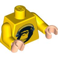 Torso Chimpanzee with Silver Headphones Print, Yellow Arms, Light Nougat Hands Yellow