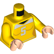 Torso Shirt with White '5' Print, Yellow Arms, Light Nougat Hands Yellow