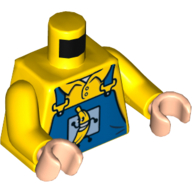 Torso Overalls Blue with Running Banana and 'Banana Co.' on Reverse Print, Yellow Arms, Light Nougat Hands Yellow