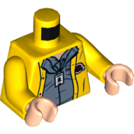 Torso Rain Coat, Sand Blue Shirt, ID Tag / Jurassic Park Logo on Back Print, Yellow Arms, Light Nougat Hands Gelb