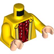Torso Jacket, Open over Red Hawaiian Shirt and Tie Print, Yellow Arms, Light Nougat Hands Gelb