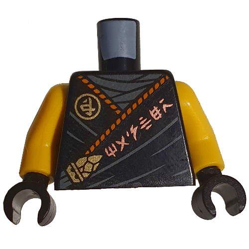 Torso Robe, Orange Asian Symbols print, Yellow Arms, Black Hands Schwarz