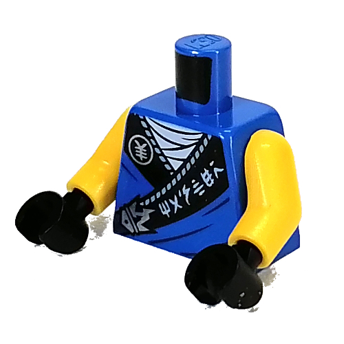 Torso Robe, Black Trim, White Asian Symbols 'MASTER' print, Yellow Arms, Black Hands Blue