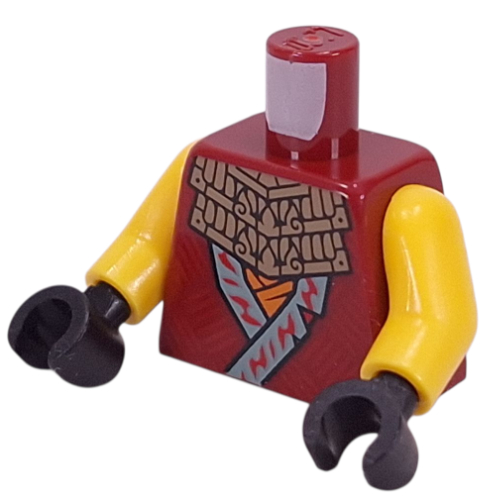 Torso, Ninja Robe, Sand Green Trim, Dark Tan Armor Plating, Orange Sash print, Yellow Arms, Black Hands Dark Red