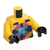 Torso, Pixelated Dark Pink/Dark Tan/Light Blue Scuba Gear, Air Tanks on Back print, Yellow Arms, Black Hands Yellow