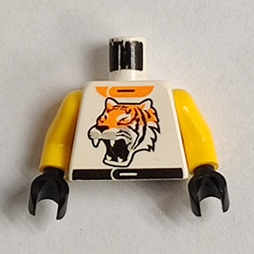 Torso Racing Jacket with Tiger Head Print, Yellow Arms, Black Hands Weiß