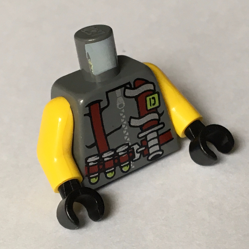 Torso Vest with Dark Red Harness, 3 Bullets and Knife Print, Yellow Arms, Black Hands Dunkelblaugrau