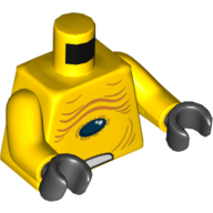 Torso Alien with Skin Folds and Black Eye Print, Yellow Arms, Black Hands Gelb
