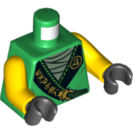 Torso Robe with Black Trim, Sand Green Undershirt Print, Yellow Arms, Black Hands, 'MANTER' version Grün