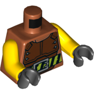 Torso Vest, Reddish Brown Body Armor, Belt with Hazard Stripes Print, Yellow Arms, Black Hands Dunkelorange