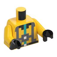 Torso, Pixellated Dark Turquoise, Light Bluish Grey, Black, and Dark Bluish Grey Harness print, Yellow Arms, Black Hands Gelb