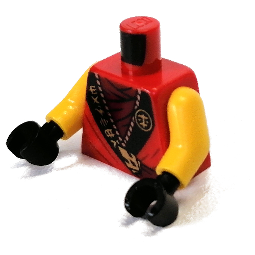 Torso Robe with Black Trim with Asian Characters, Dark Red Undershirt Print (Kai), Yellow Arms, Black Hands Rot