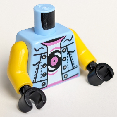 Torso, Jacket, White Shirt, Dark Pink Trim, Vinyl Record print, Yellow Arms, Black Hands Leuchtendes Hellblau