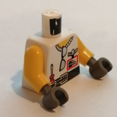 Torso Vest, Sunglasses, Screwdriver, Clapboard on Back Print, Yellow Arms, Dark Gray Hands Weiß