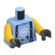 Torso, White Police Badge, Dark Blue Suspenders, Black Stains print, Yellow Arms, Dark Bluish Gray Hands Leuchtendes Hellblau