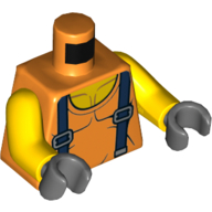 Torso Vest, Top of Bare Chest, Blue Suspenders Print, Yellow Arms, Dark Bluish Gray Hands Orange