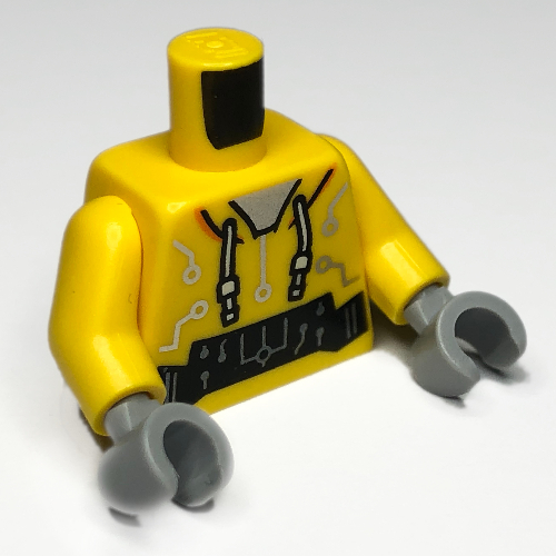 Torso Hoodie, White Laces, Silver Circuitry print, Yellow Arms, Light Bluish Gray Hands Yellow