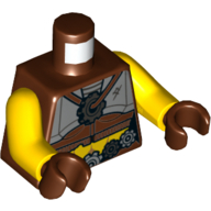 Torso Armour with Gray Plates, Gears on Necklace and Belt Print, Yellow Arms, Reddish Brown Hands Reddish Brown