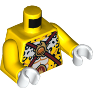 Torso Bare Chest with Black Leopard Spots, Dark Red Straps and Fire Chi Emblem Print, Yellow Arms, White Hands Gelb