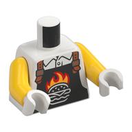 Torso, Black Apron, Flaming Hamburger, Nougat Straps print, Yellow Arms, White Hands White