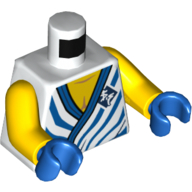 Torso Robe with Blue Lines and Bare Chest Print, Yellow Arms, Blue Hands White