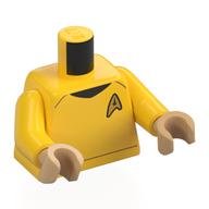 Torso, Star Fleet Uniform, Gold Badge print, Yellow Arms, Warm Tan Hands Yellow