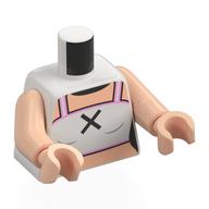 Torso, White Top, Bright Pink Trim, Black X, Light Nougat Chest print, Light Nougat Arms and Hands Weiß